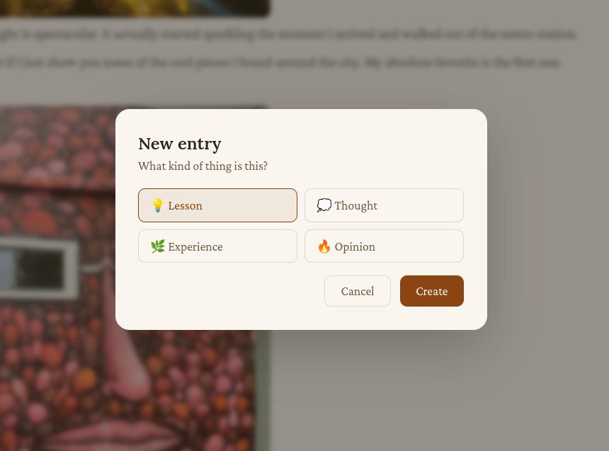 Choosing an entry type: lesson, thought, experience or opinion